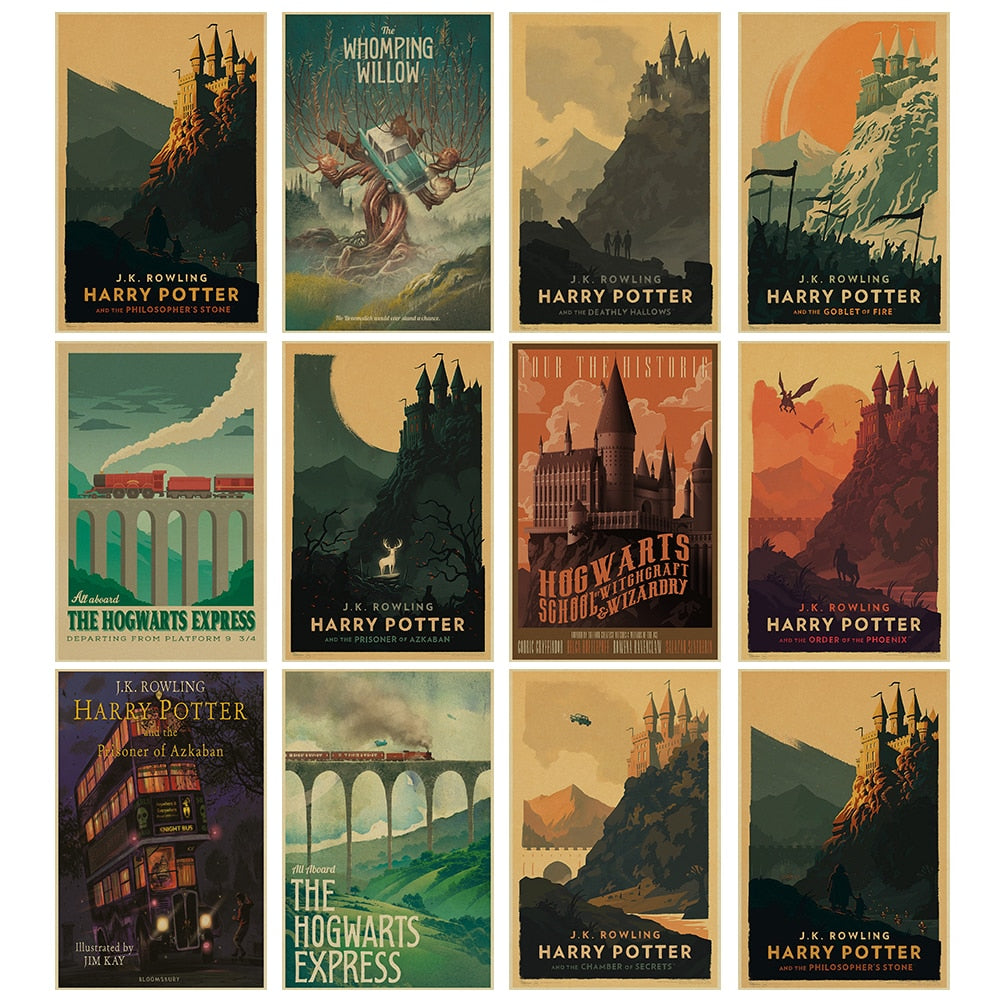 New vintage poster Harry Potter Hogwarts Express Diagon Alley Hogsmeade etc Film kraft paper wall Movie Posters home decor