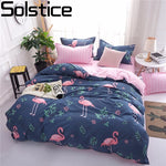 Solstice Cartoon Pink Flamingo Bedding Sets 3/4pcs Geometric Pattern Bed Linings Duvet Cover Bed Sheet Pillowcases Cover Set
