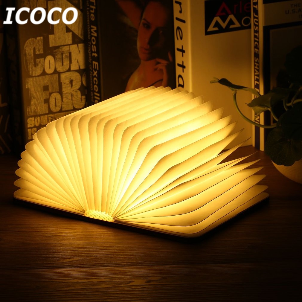 ICOCO Portable USB Rechargeable LED Magnetic Foldable Wooden Book Lamp Night Light Desk Lamp Hot Sale for Home Decor Drop Ship