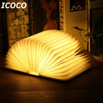 ICOCO Portable USB Rechargeable LED Magnetic Foldable Wooden Book Lamp Night Light Desk Lamp Hot Sale for Home Decor Drop Ship