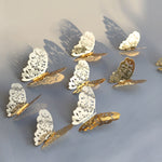 12 Pcs/Set 3D Wall Stickers Butterfly Hollow Paper 3Sizes Silver Gold For Fridge Stickers Home Party  Wedding Decor F507