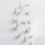 12 Pcs/Set 3D Wall Stickers Butterfly Hollow Paper 3Sizes Silver Gold For Fridge Stickers Home Party  Wedding Decor F507