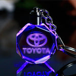 JQJ Personalized Laser Crystal Car Logo Key Chain Laser Engraved Glass Key Ring Colorful LED Light Keychain Home Decor Gift
