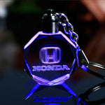 JQJ Personalized Laser Crystal Car Logo Key Chain Laser Engraved Glass Key Ring Colorful LED Light Keychain Home Decor Gift