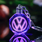 JQJ Personalized Laser Crystal Car Logo Key Chain Laser Engraved Glass Key Ring Colorful LED Light Keychain Home Decor Gift