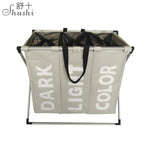 SHUSHI Collapsible Dirty clothes laundry basket  Three grid bathroom laundry hamper Organizer  home office metal storage basket