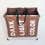 SHUSHI Collapsible Dirty clothes laundry basket  Three grid bathroom laundry hamper Organizer  home office metal storage basket