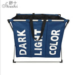 SHUSHI Collapsible Dirty clothes laundry basket  Three grid bathroom laundry hamper Organizer  home office metal storage basket