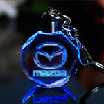 JQJ Personalized Laser Crystal Car Logo Key Chain Laser Engraved Glass Key Ring Colorful LED Light Keychain Home Decor Gift