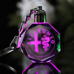 JQJ Personalized Laser Crystal Car Logo Key Chain Laser Engraved Glass Key Ring Colorful LED Light Keychain Home Decor Gift