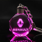 JQJ Personalized Laser Crystal Car Logo Key Chain Laser Engraved Glass Key Ring Colorful LED Light Keychain Home Decor Gift