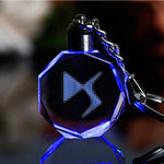 JQJ Personalized Laser Crystal Car Logo Key Chain Laser Engraved Glass Key Ring Colorful LED Light Keychain Home Decor Gift