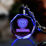 JQJ Personalized Laser Crystal Car Logo Key Chain Laser Engraved Glass Key Ring Colorful LED Light Keychain Home Decor Gift
