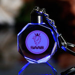 JQJ Personalized Laser Crystal Car Logo Key Chain Laser Engraved Glass Key Ring Colorful LED Light Keychain Home Decor Gift